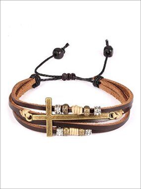 Feraco Cross Wrap Bracelet PU Leather Adjustable Christian Gift